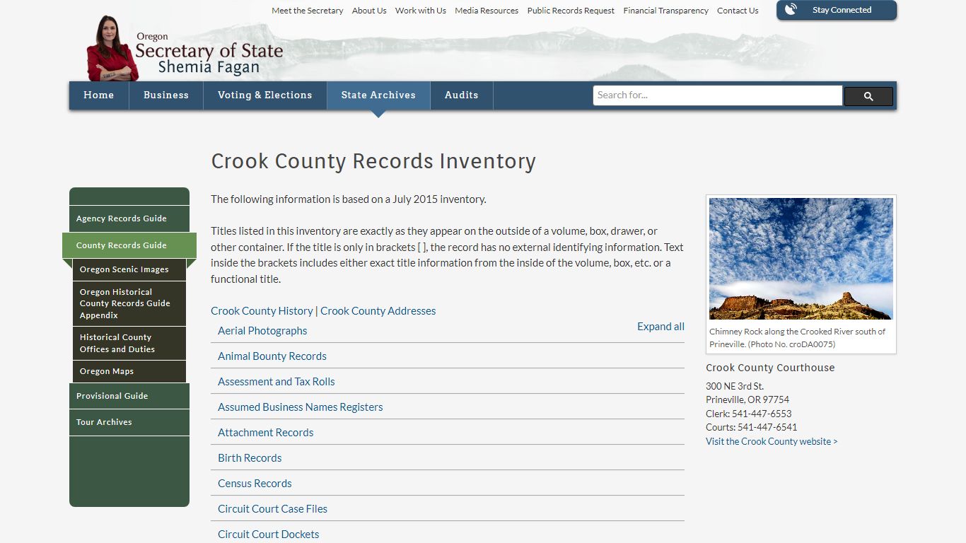 State of Oregon: County Records Guide - Crook County Records Inventory
